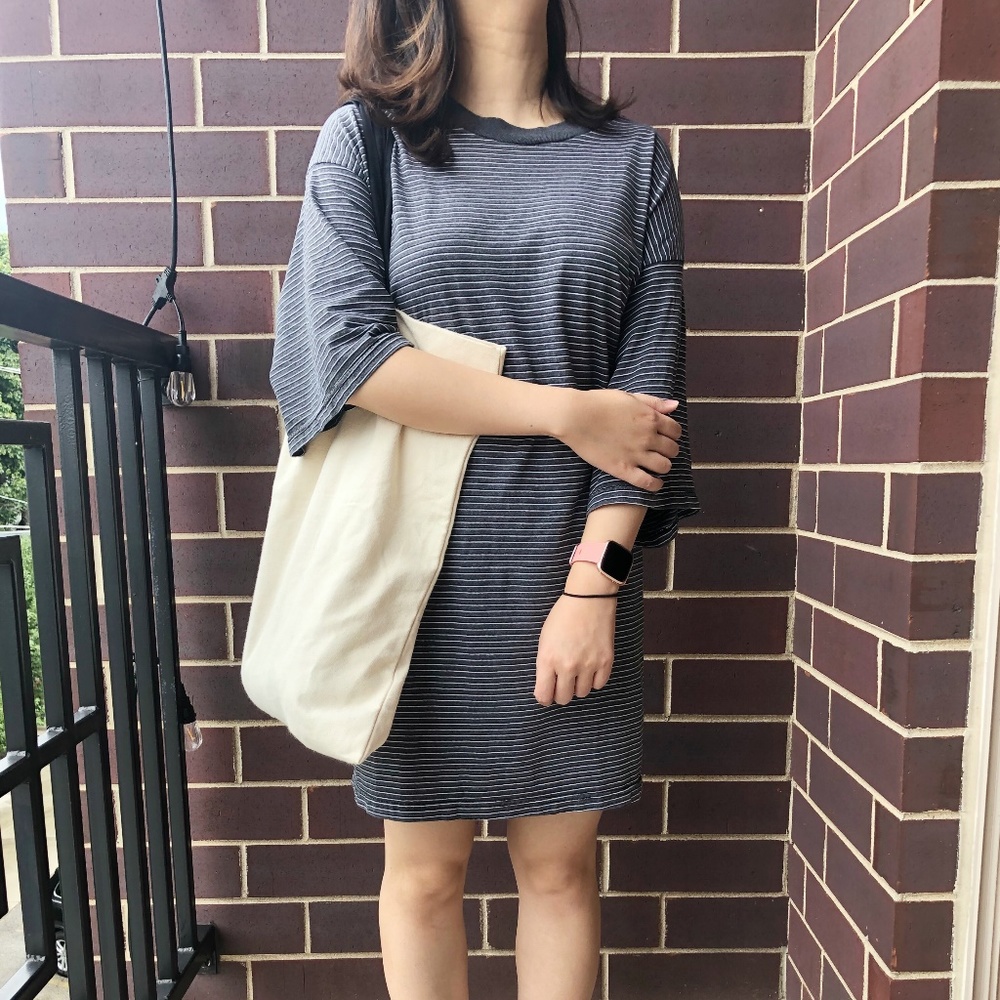 Boho Cozy Stripes One Piece Dress Long Tshirt Tee